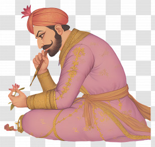 Mughal Emperor - Royal Historical Figure With Flower Transparent PNG