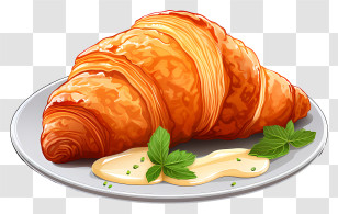 Croissant - Golden Croissant Served With Sauce And Mint Leaves Transparent PNG