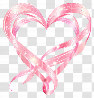 Pink Heart - Pink Heart Ribbon Illustration With Sparkles Transparent PNG