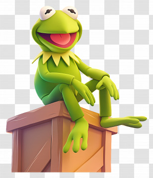 Kermit The Frog - Green Cartoon Frog Sitting On Box Transparent PNG