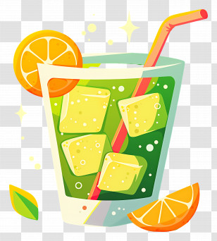 Green Lemonade - Lime Citrus Drink With Ice Cubes And Orange Garnish Transparent PNG