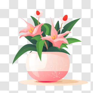 Flower Pot - Pink Flowers In A Ceramic Pot For Home Decor Transparent PNG