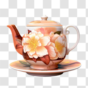 Teapot - Floral Ceramic Teapot And Cup Transparent PNG