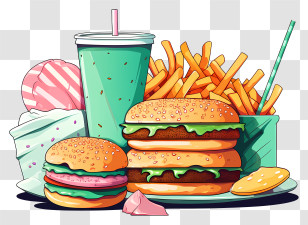 Keywords - Delicious Fast Food Combo With Burgers And Fries Transparent PNG