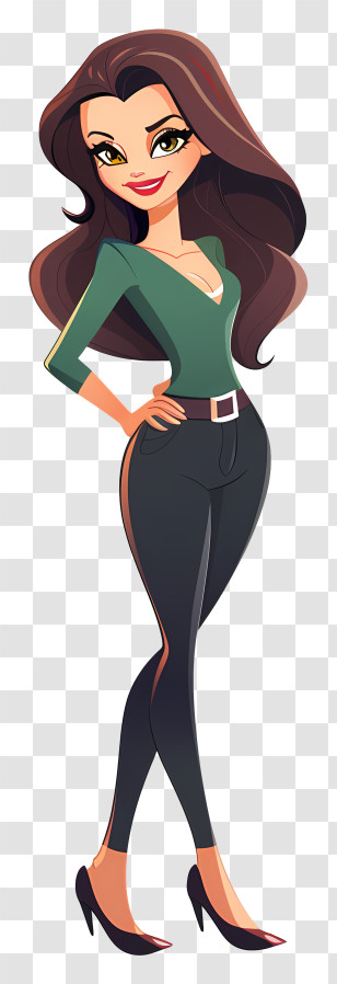 Slim Woman Cartoon - Stylish Cartoon Woman With Long Hair Transparent PNG