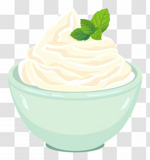 Soft Cream Cheese - Whipped Cream In A Bowl With Mint Garnish Transparent PNG