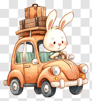 Kawaii Rabbit Driving Car - Adventurous Rabbit Driving Car Transparent PNG