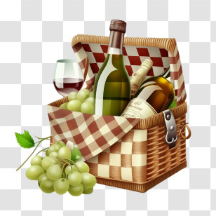Picnic Basket - Picnic Basket With Wine Bottles And Grapes Transparent PNG