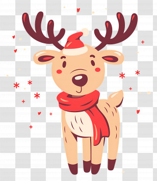 Christmas Reindeer - Festive Reindeer With Scarf And Hat Transparent PNG