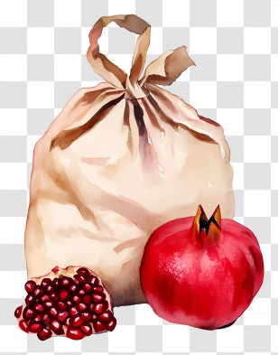 Pomegranate Watercolor - Brown Sack With Fresh Pomegranate And Seeds Transparent PNG