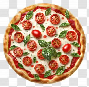 Margherita Pizza - Tomato And Basil Pizza Illustration Transparent PNG