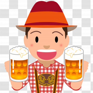 Oktoberfest - Smiling Cartoon Man With Beer Mugs At Oktoberfest Transparent PNG