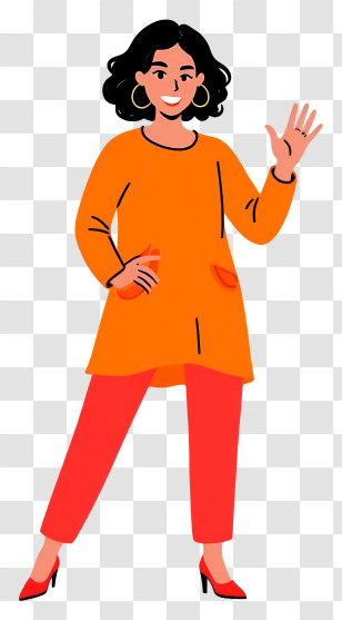 Woman Full Body - Happy Woman In Orange And Red Transparent PNG