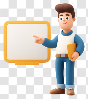 Teacher Giving Lesson - Cartoon Character With Board For Education Transparent PNG