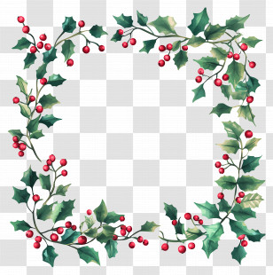 Christmas Border - Holly Frame With Red Berries For Festive Decoration Transparent PNG