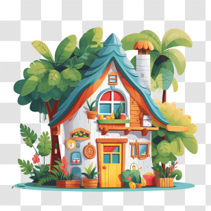 Gnome House - Cartoon House With Garden Illustration Transparent PNG