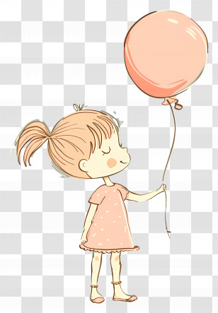 Little Girl - Cute Girl Holding A Pink Balloon Illustration Transparent PNG