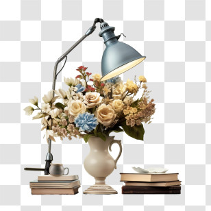 Reading Lamp - Table Lamp With Floral Arrangement And Books Transparent PNG