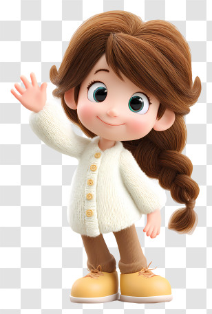 Cute Waving Little Girl Transparent PNG