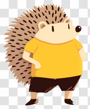 Cute Hedgehog - Cartoon Hedgehog Standing In Yellow Shirt Transparent PNG