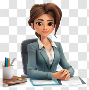 Business Woman Cartoon - Businesswoman At Desk Transparent PNG