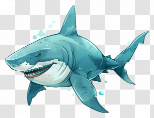 Bull Shark - Cartoon Great White Shark Illustration With Fierce Smile Transparent PNG