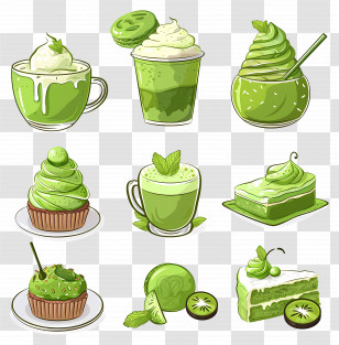 Matcha Desserts - Assortment Of Green Tea Flavored Desserts Transparent PNG