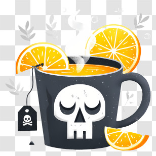 Spooky Skull Mug - Black Skull Tea Mug With Orange Transparent PNG
