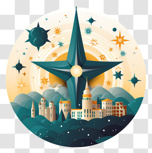 Epiphany - Star With City In Night Sky Illustration Transparent PNG