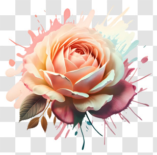 Cartoon - Watercolor Painted Rose With Splashes Transparent PNG