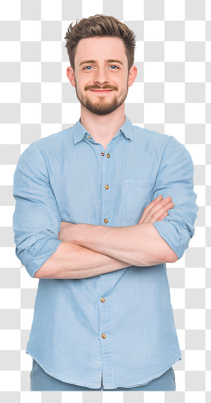 Businessman With Crossed Arms - Smiling Man In Light Blue Shirt Transparent PNG