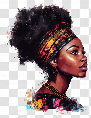 Black History Month - Colorful Headwrap Portrait Illustration Transparent PNG