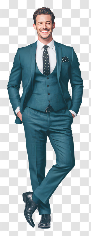 Businessman Full Body - Confident Man In Teal Suit Transparent PNG