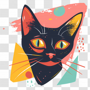Cat Head - Colorful Artistic Cat Illustration Transparent PNG