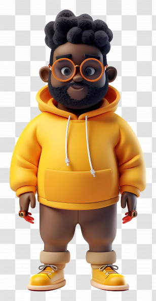 Black Man Cartoon - 3D Character In Yellow Hoodie Transparent PNG