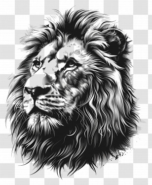 Lion - Lion Head Black And White Artwork Transparent PNG