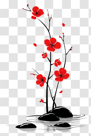 Zen Flower Arrangement - Red Flower Arrangement With Stones And Water Transparent PNG