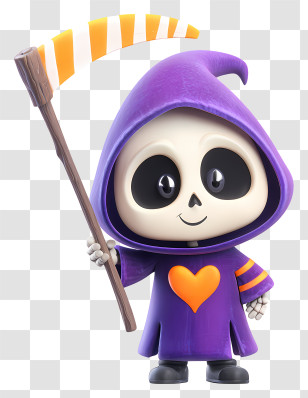 Cute Cartoon Grim Reaper - Chibi Grim Reaper With Scythe Transparent PNG
