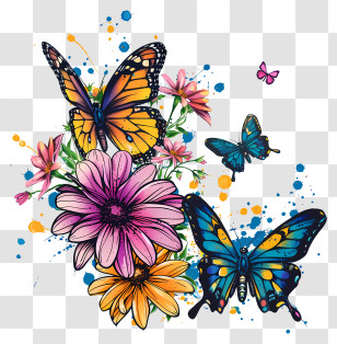 Butterflies - Colorful Butterflies And Flowers Illustration Transparent PNG