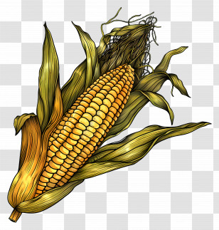 Corn Cob - Yellow Corn With Husk Illustration Transparent PNG
