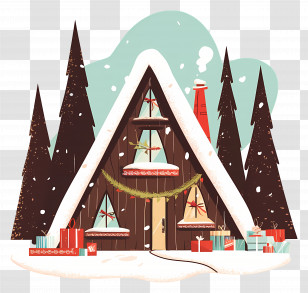 Winter Cabin - Christmas Decorated House With Snowy Roof Transparent PNG