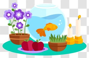 Goldfish - Goldfish Bowl With Plants And Candles Transparent PNG