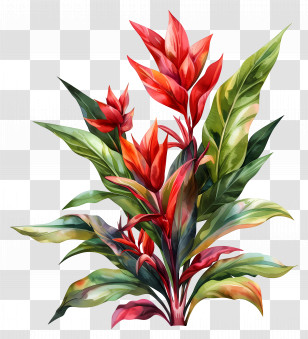 Ornamental Plant - Tropical Plant With Red Petals Illustration Transparent PNG