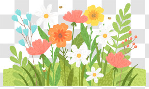 Garden - Colorful Flowers With Greenery Illustration Transparent PNG
