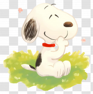 Snoopy Spring - Happy Cartoon Dog Sitting On Grass Transparent PNG
