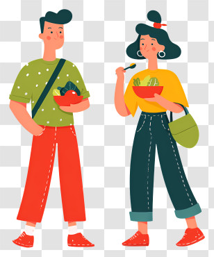 Couple Eating Healthy Fresh Food - Cartoon People Enjoying Vegetables Transparent PNG