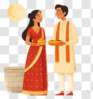 Karwa Chauth - Traditional Couple Celebrating Festival Transparent PNG