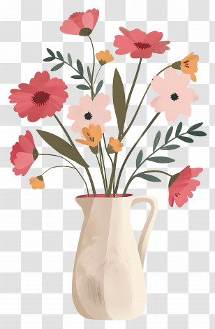 Flowers In Vase - Beautiful Flowers In A Vintage Jug Illustration Transparent PNG