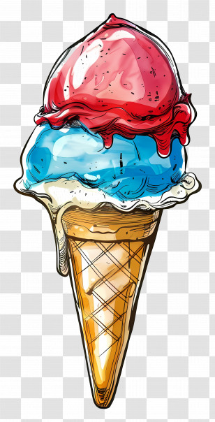 Ice Cream - Red, Blue, And White Ice Cream Cone Transparent PNG
