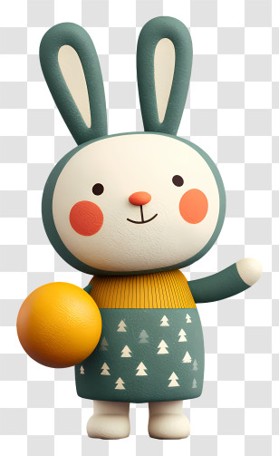 Bunny With Christmas Ball - Green Rabbit With Ball Transparent PNG